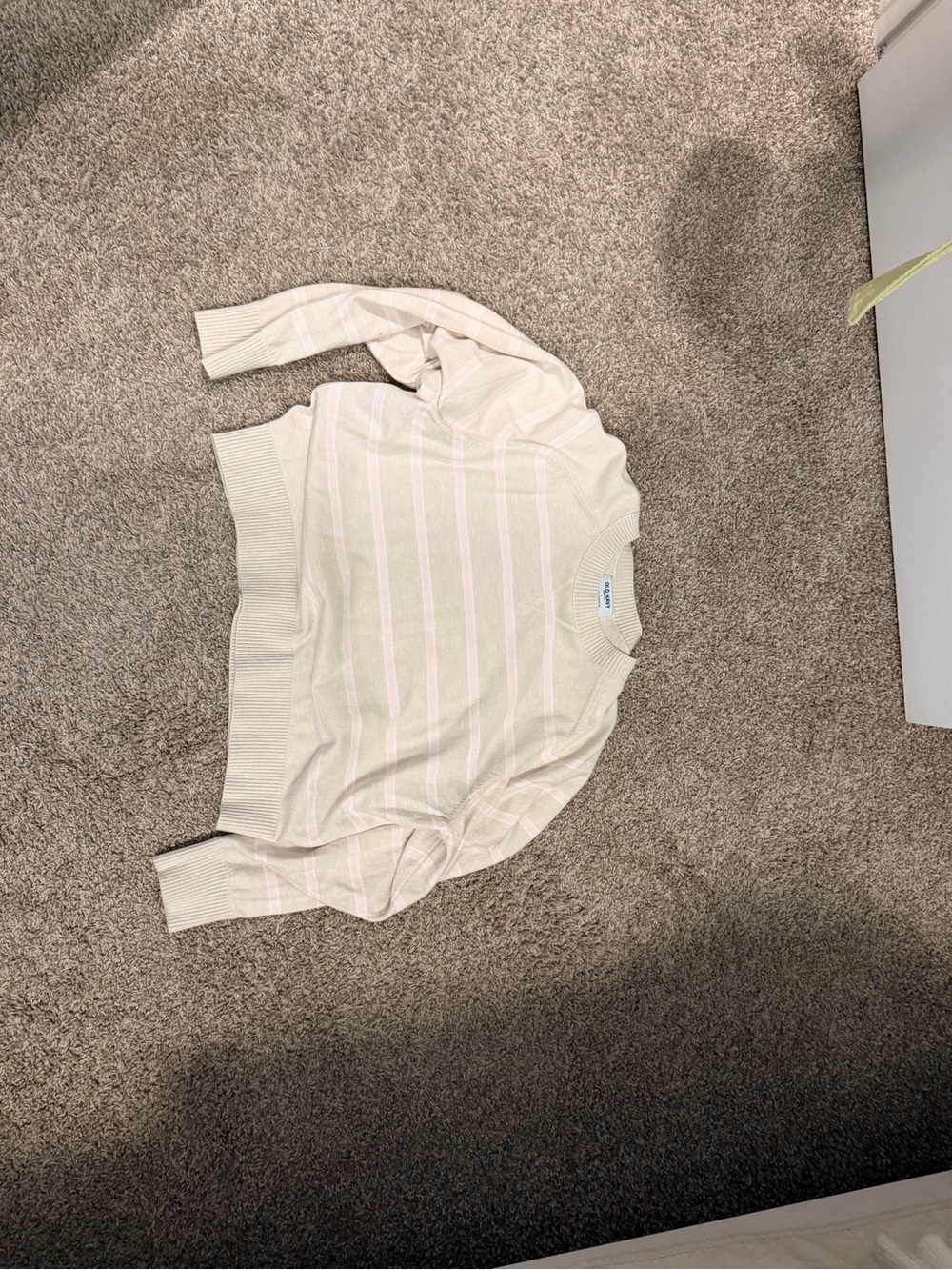 Old Navy Cream and Pale Pink Striped Crewneck Sweater
